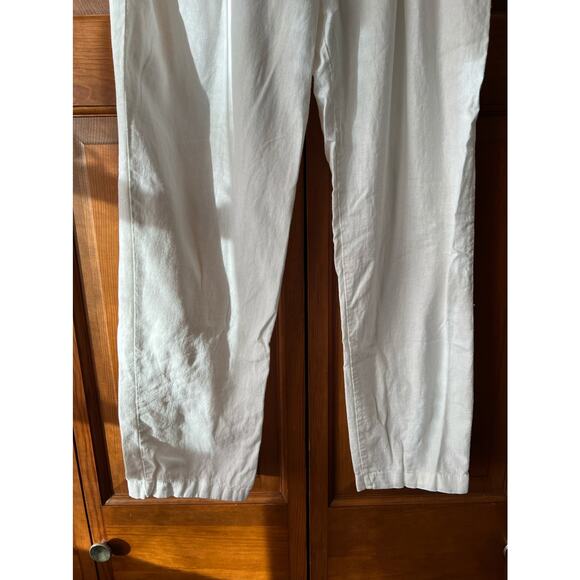 Love Tree Women's Linen Blend Melissa Pants Cropped Belted Pull-On White Size L - Picture 3 of 10